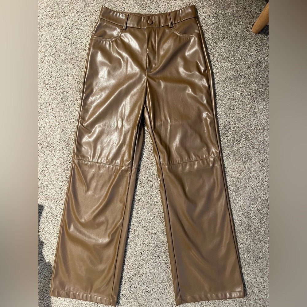Leather straight leg brown pants